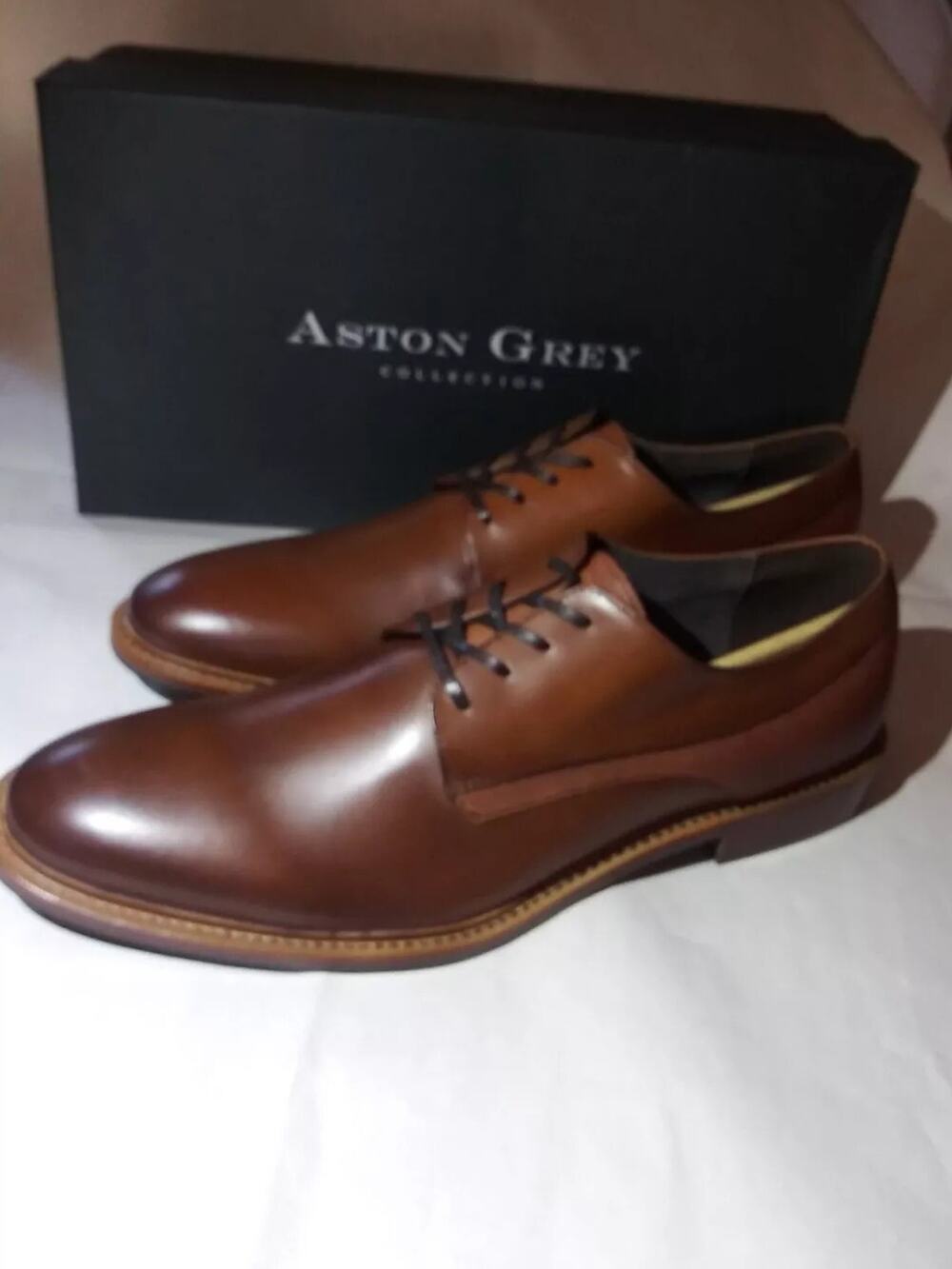 Aston Grey Size 10.5 M Lace Up Cognac Brown Adayde Leather Shoes MEN'S
